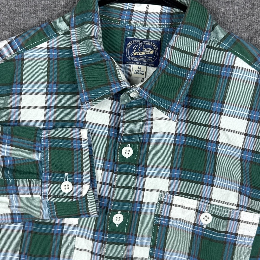 J Crew Shirt‎ Mens Medium Green Plaid Long Sleeve Button Twill Casual Preppy